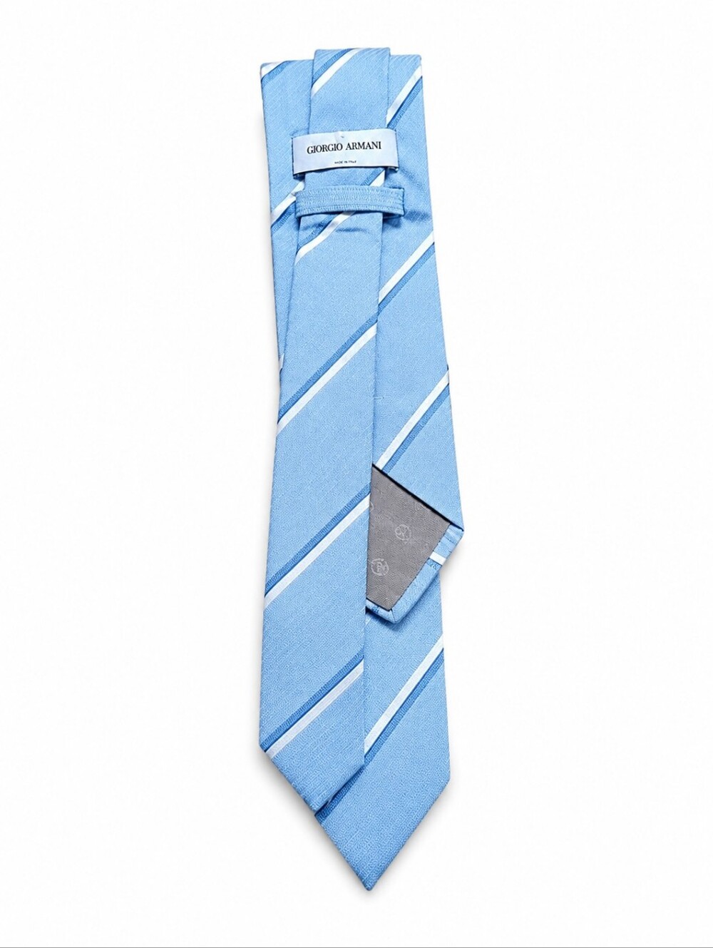 Giorgio Armani Light Blue Striped Silk Tie XL Tall Made In Italy